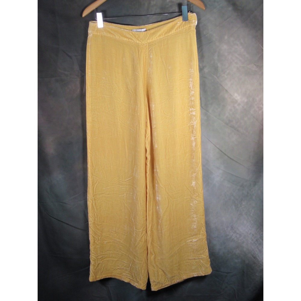 Spiegel Women Yellow Silk Blend Velvet Wide Leg Pants Size 8